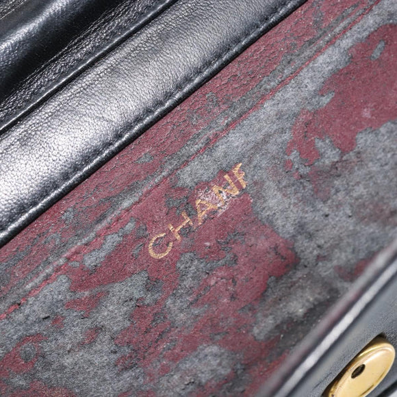 CHANEL Matelasse Chain Shoulder Bag Lamb Skin Black Gold CC Auth ARZ605