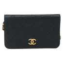 CHANEL Matelasse Chain Shoulder Bag Lamb Skin Black Gold CC Auth ARZ605-13