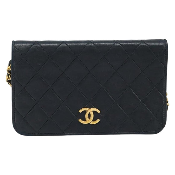 CHANEL Matelasse Chain Shoulder Bag Lamb Skin Black Gold CC Auth ARZ605
