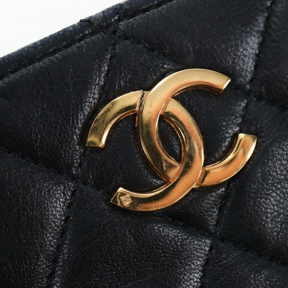 CHANEL Matelasse Chain Shoulder Bag Lamb Skin Black Gold CC Auth ARZ605