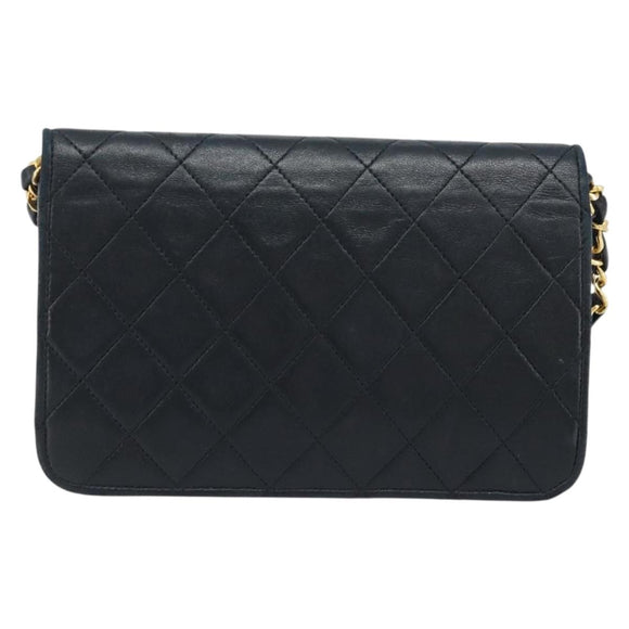 CHANEL Matelasse Chain Shoulder Bag Lamb Skin Black Gold CC Auth ARZ605