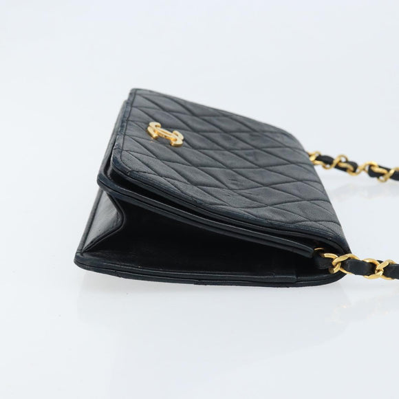 CHANEL Matelasse Chain Shoulder Bag Lamb Skin Black Gold CC Auth ARZ605