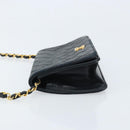 CHANEL Matelasse Chain Shoulder Bag Lamb Skin Black Gold CC Auth ARZ605-4