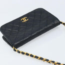 CHANEL Matelasse Chain Shoulder Bag Lamb Skin Black Gold CC Auth ARZ605-6
