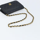 CHANEL Matelasse Chain Shoulder Bag Lamb Skin Black Gold CC Auth ARZ605-7