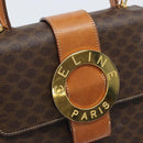 CELINE Macadam Canvas Hand Bag PVC 2way Gold Brown Auth ARZ616A-18