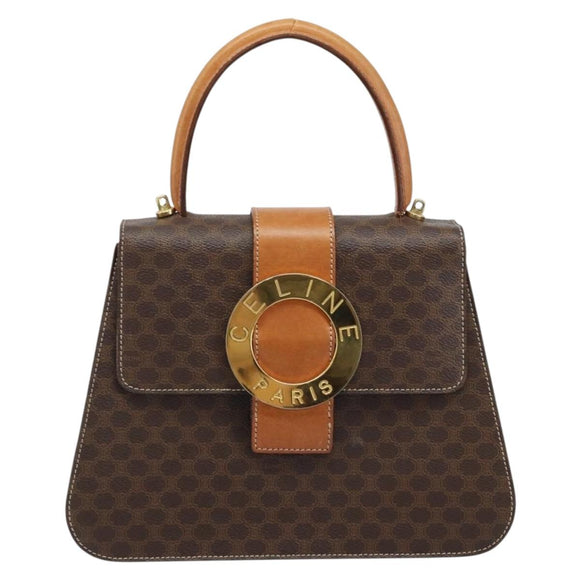 CELINE Macadam Canvas Hand Bag PVC 2way Gold Brown Auth ARZ616A