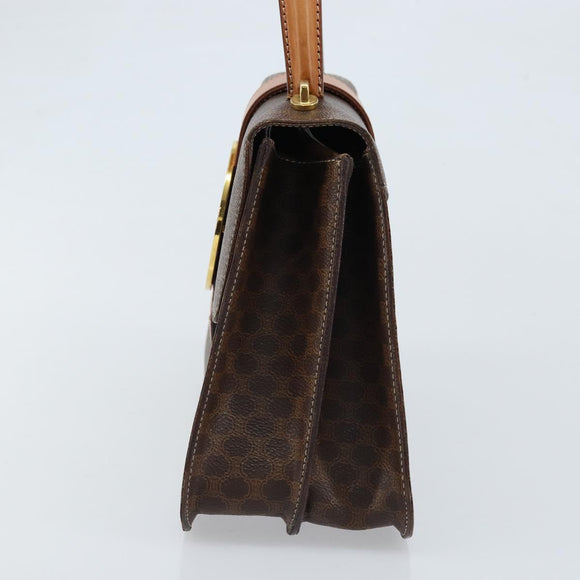 CELINE Macadam Canvas Hand Bag PVC 2way Gold Brown Auth ARZ616A