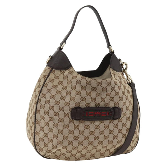 GUCCI GG Canvas Web Sherry Line Shoulder Bag 2way Beige Gold 296851 Auth ARZ642