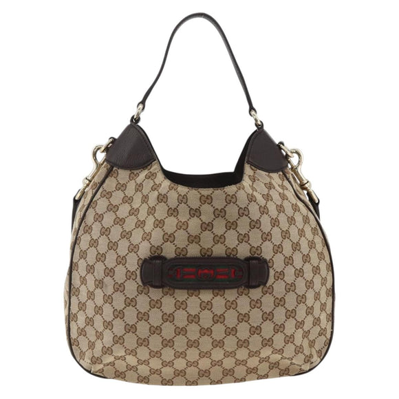 GUCCI GG Canvas Web Sherry Line Shoulder Bag 2way Beige Gold 296851 Auth ARZ642