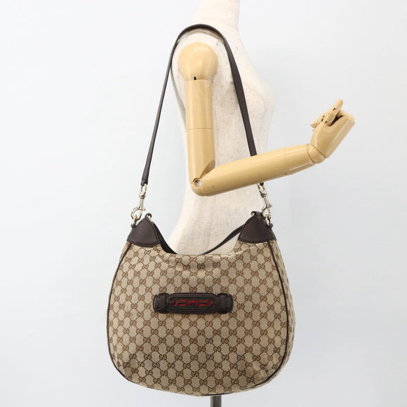 GUCCI GG Canvas Web Sherry Line Shoulder Bag 2way Beige Gold 296851 Auth ARZ642