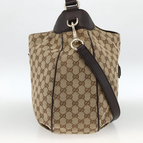 GUCCI GG Canvas Web Sherry Line Shoulder Bag 2way Beige Gold 296851 Auth ARZ642