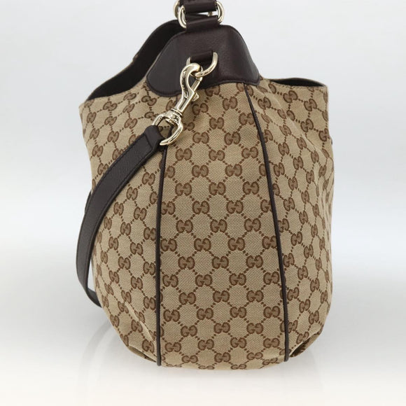 GUCCI GG Canvas Web Sherry Line Shoulder Bag 2way Beige Gold 296851 Auth ARZ642