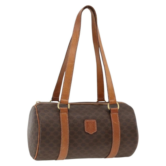 CELINE Macadam Canvas Hand Bag PVC Leather Brown Gold Auth ARZ645