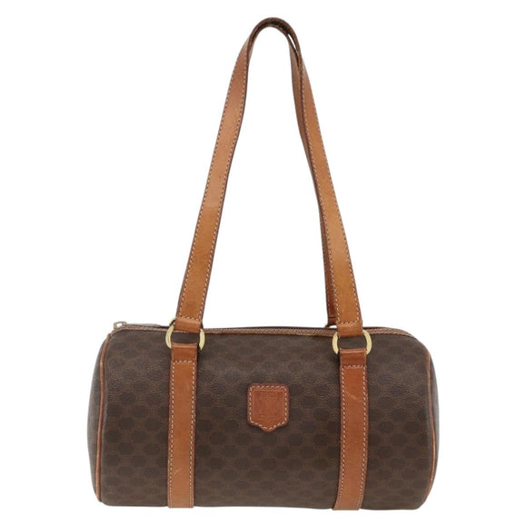 CELINE Macadam Canvas Hand Bag PVC Leather Brown Gold Auth ARZ645
