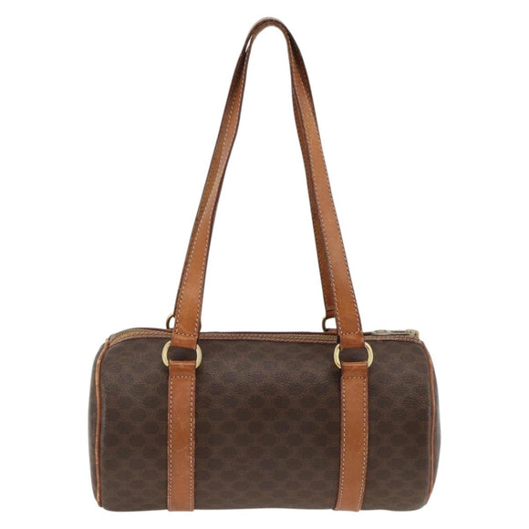CELINE Macadam Canvas Hand Bag PVC Leather Brown Gold Auth ARZ645