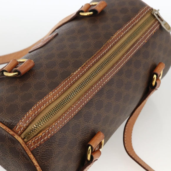CELINE Macadam Canvas Hand Bag PVC Leather Brown Gold Auth ARZ645