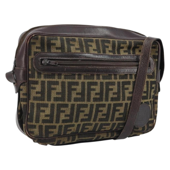 FENDI Zucca Canvas Shoulder Bag Black Brown Auth ARZ659