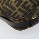 FENDI Zucca Canvas Shoulder Bag Black Brown Auth ARZ659-11