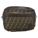 FENDI Zucca Canvas Shoulder Bag Black Brown Auth ARZ659-2