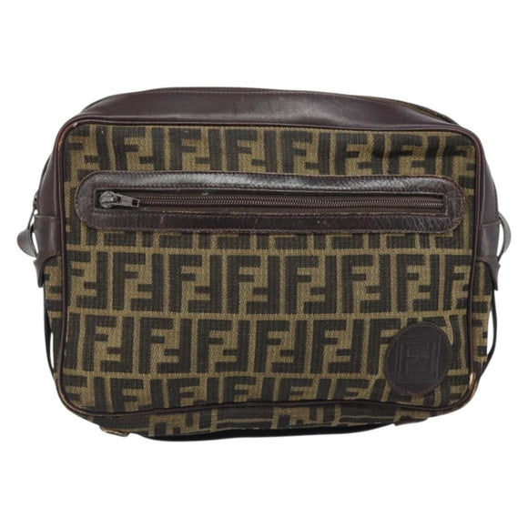 FENDI Zucca Canvas Shoulder Bag Black Brown Auth ARZ659