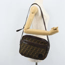 FENDI Zucca Canvas Shoulder Bag Black Brown Auth ARZ659-24