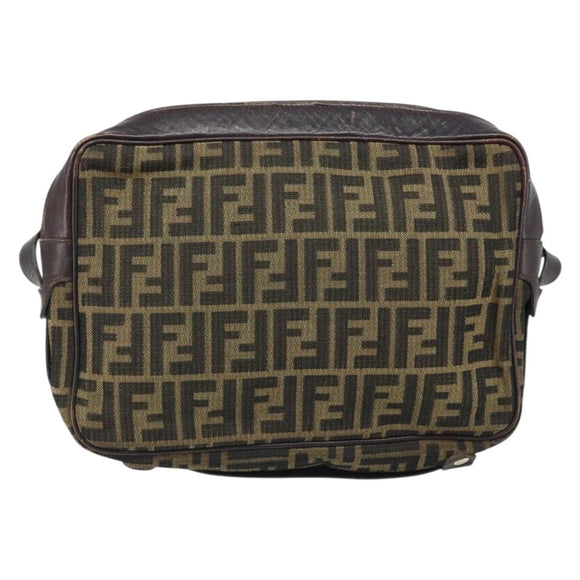FENDI Zucca Canvas Shoulder Bag Black Brown Auth ARZ659