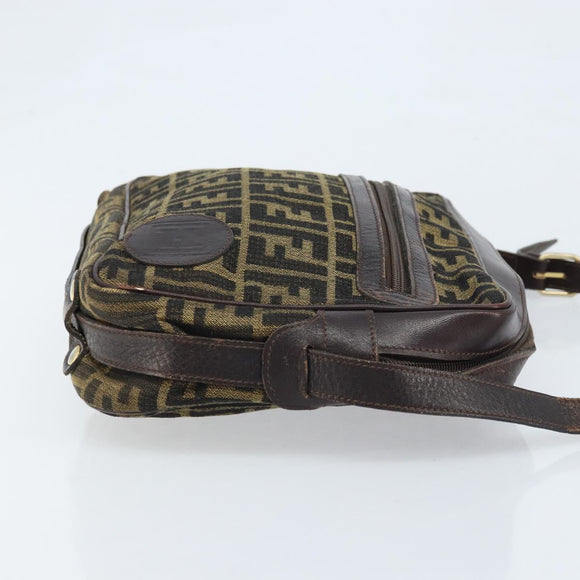 FENDI Zucca Canvas Shoulder Bag Black Brown Auth ARZ659