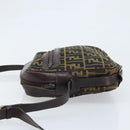 FENDI Zucca Canvas Shoulder Bag Black Brown Auth ARZ659-5
