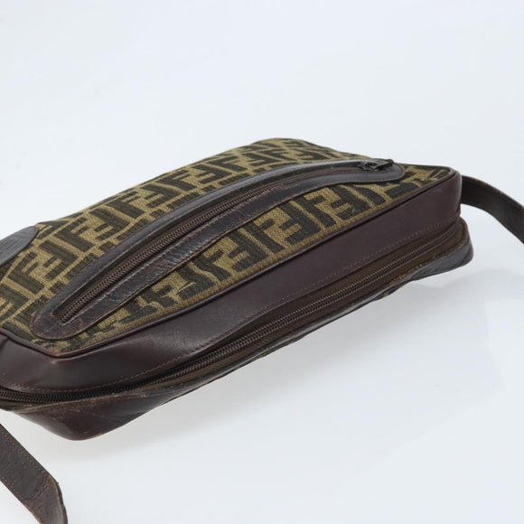 FENDI Zucca Canvas Shoulder Bag Black Brown Auth ARZ659