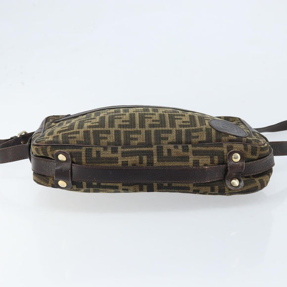 FENDI Zucca Canvas Shoulder Bag Black Brown Auth ARZ659