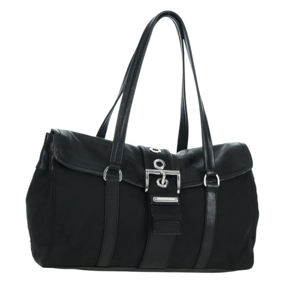 PRADA Shoulder Bag Nylon Black Silver Auth ARZ662V