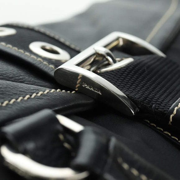 PRADA Shoulder Bag Nylon Black Silver Auth ARZ662V