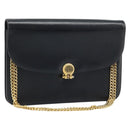 Christian Dior Chain Shoulder Bag Leather Black Gold Auth ARZ665A-1