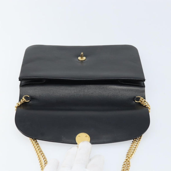 Christian Dior Chain Shoulder Bag Leather Black Gold Auth ARZ665A