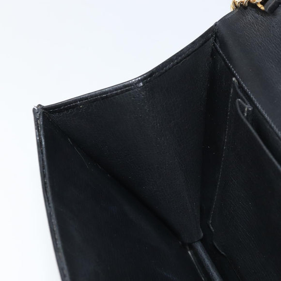 Christian Dior Chain Shoulder Bag Leather Black Gold Auth ARZ665A
