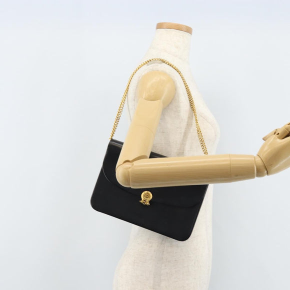Christian Dior Chain Shoulder Bag Leather Black Gold Auth ARZ665A