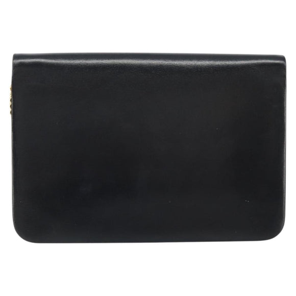Christian Dior Chain Shoulder Bag Leather Black Gold Auth ARZ665A