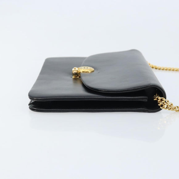 Christian Dior Chain Shoulder Bag Leather Black Gold Auth ARZ665A