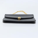 Christian Dior Chain Shoulder Bag Leather Black Gold Auth ARZ665A-9