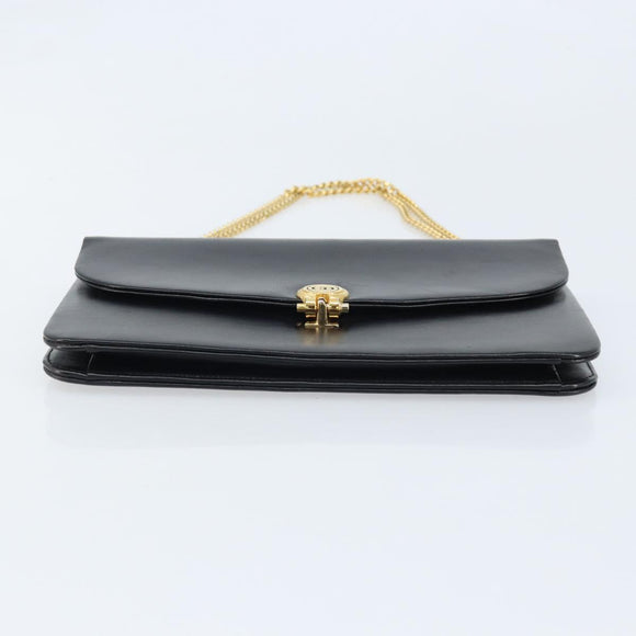 Christian Dior Chain Shoulder Bag Leather Black Gold Auth ARZ665A