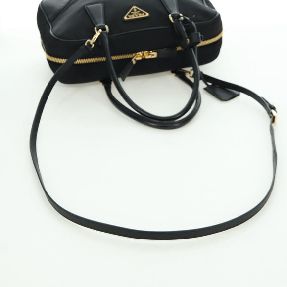 PRADA Hand Bag Nylon 2way Gold Black 1BB115 Auth ARZ666SAM