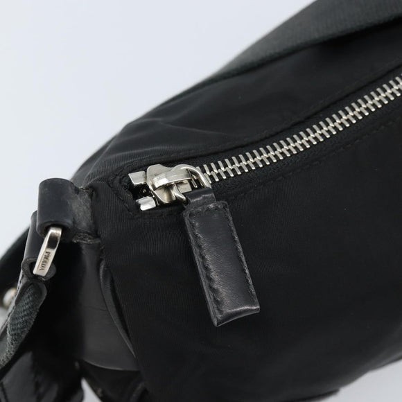 PRADA Umhängetasche Nylon Schwarz Silber Auth ARZ672A