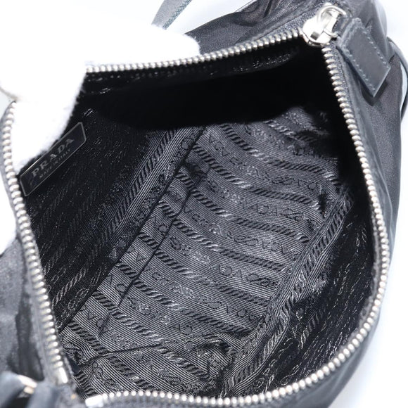 PRADA Umhängetasche Nylon Schwarz Silber Auth ARZ672A