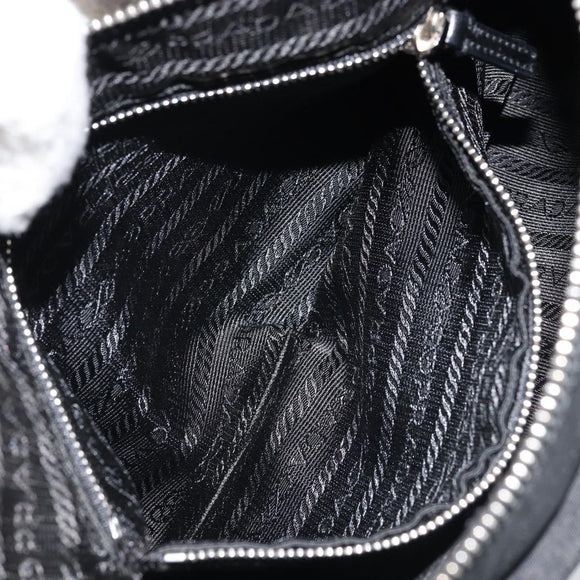 PRADA Umhängetasche Nylon Schwarz Silber Auth ARZ672A