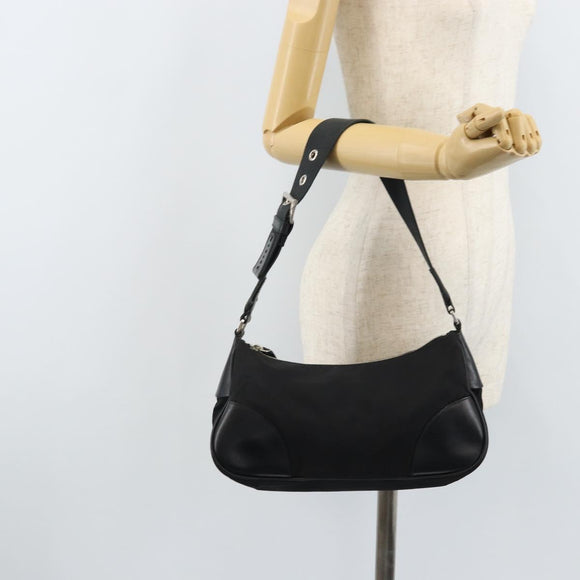 PRADA Umhängetasche Nylon Schwarz Silber Auth ARZ672A