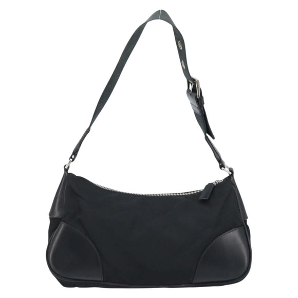 PRADA Umhängetasche Nylon Schwarz Silber Auth ARZ672A