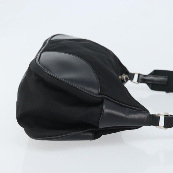 PRADA Umhängetasche Nylon Schwarz Silber Auth ARZ672A