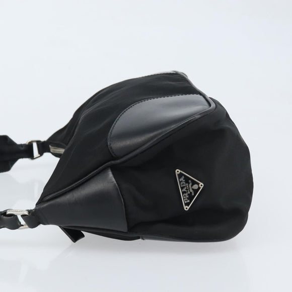 PRADA Umhängetasche Nylon Schwarz Silber Auth ARZ672A