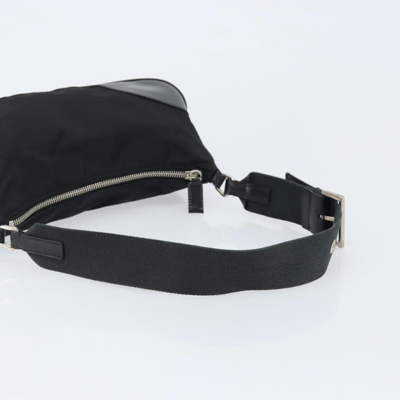 PRADA Umhängetasche Nylon Schwarz Silber Auth ARZ672A